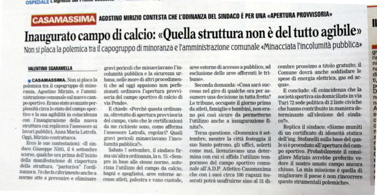 Le difficoltà di Nitti sul campo sportivo.