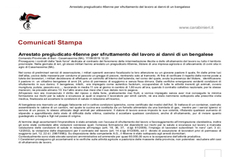Casamassima: Kasamatta Disobbediente chiede scusa al pastore “schiavo”.